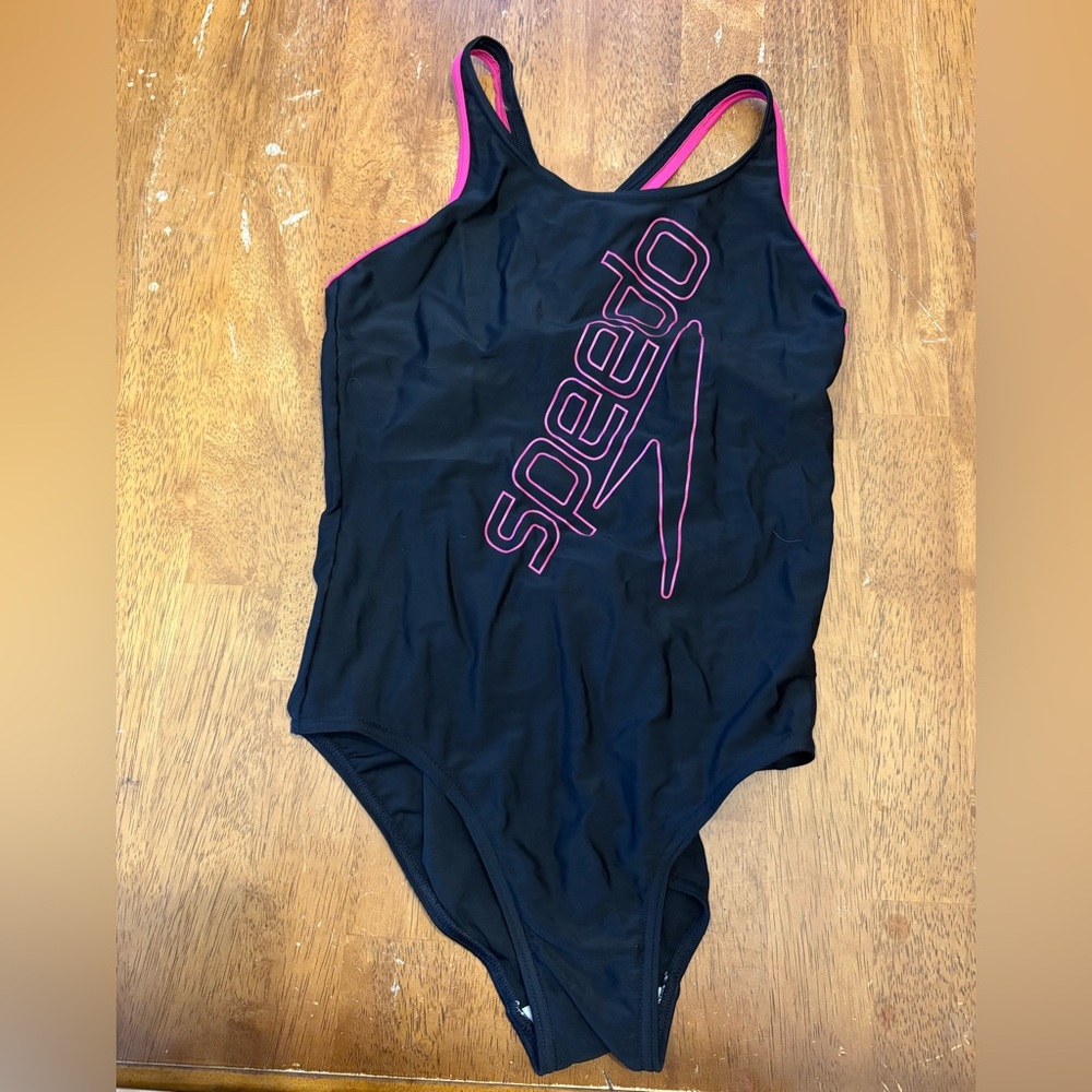 Speedo Black One Piece with Pink Accents